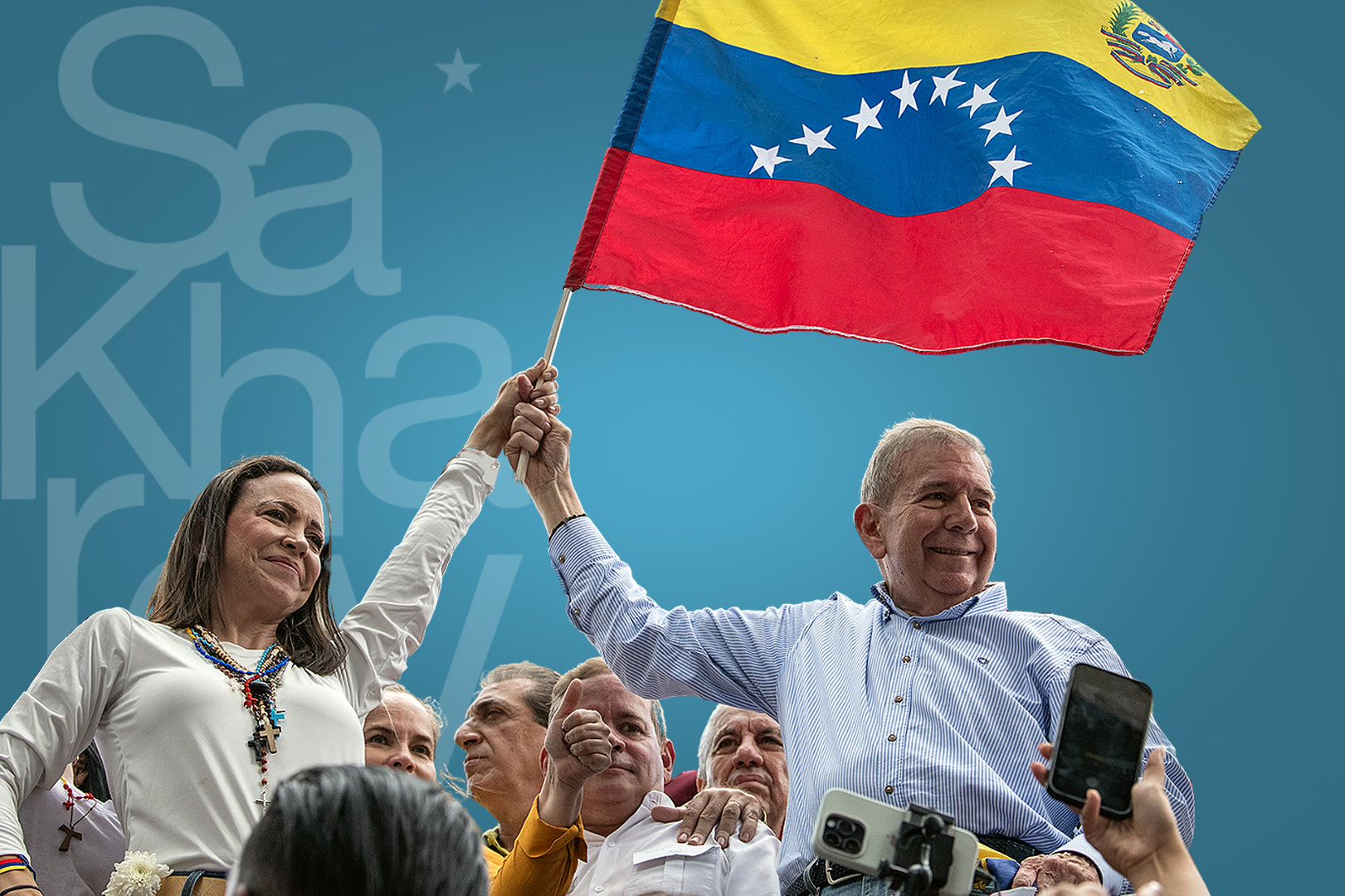 María Corina Machado in novoizvoljeni predsednik Edmundo González v imenu venezuelskega ljudstva