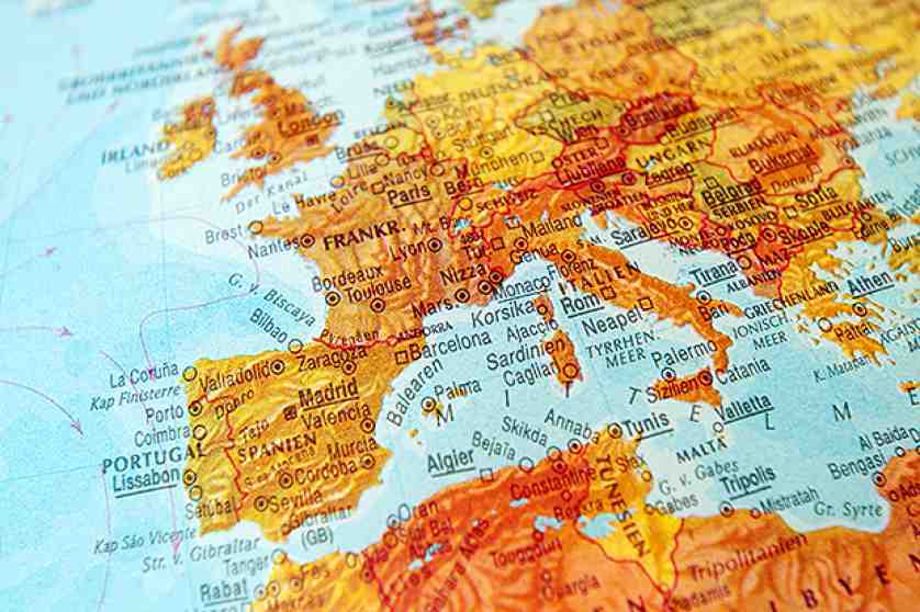 Europe map closeup