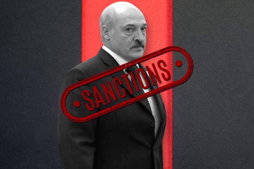 Photo of Lukashenko with a sign "Sanctioned"
