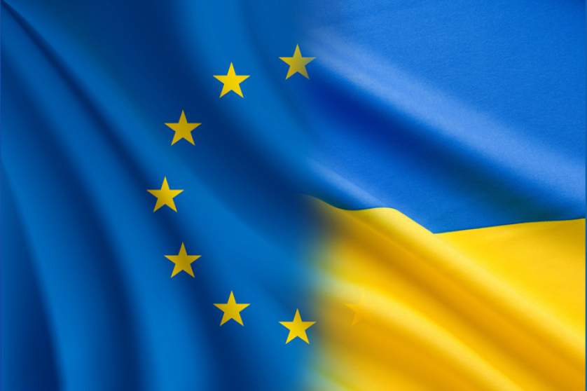 Flags of Ukraine and the European Union