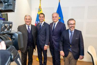 Juan Guaido with Gonzalez Pons, Tajani and Rangel