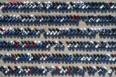 Aerial View of Rows of Cars